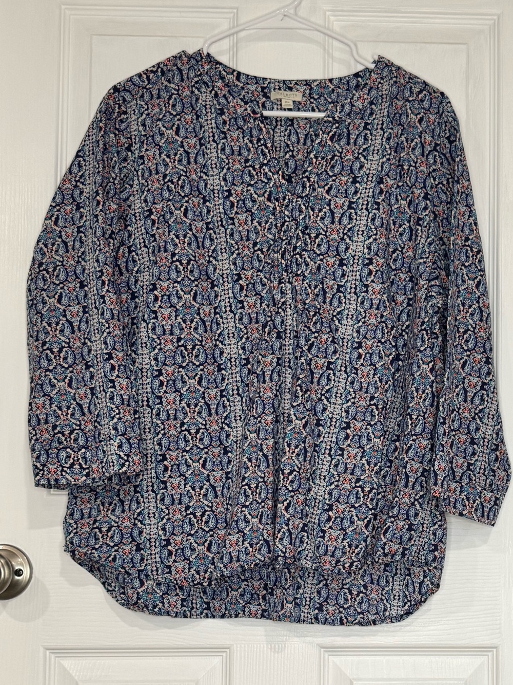 Talbots Navy Multi Printed Tunic Blouse